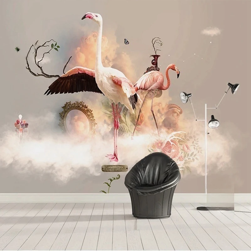 Papier peint personnalisé de grande taille, Style flamant rose moderne, Photo murale 3D, pour salon, canapé, arrière-plan de télévision, décoration de la maison 1
