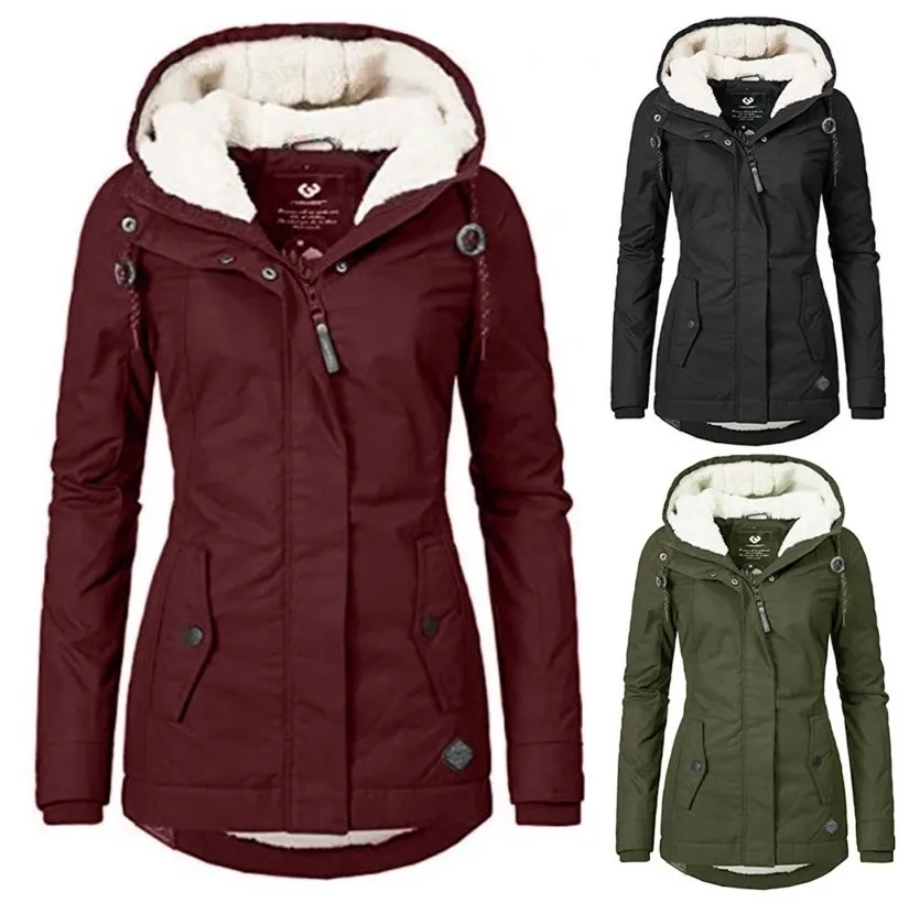 

2023 Autumn/Winter Cotton Coat New Plushed Cotton Coat Lamb Wool Hooded Cotton Coat Women's Cotton Coat