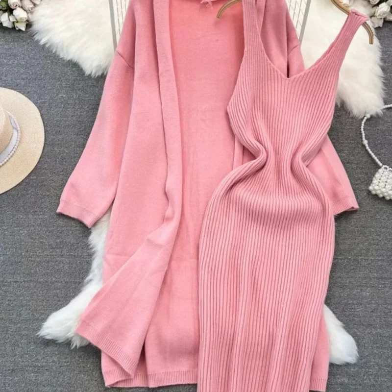 French-style lace knit dress for women, autumn and winter coat set A13 main image 1