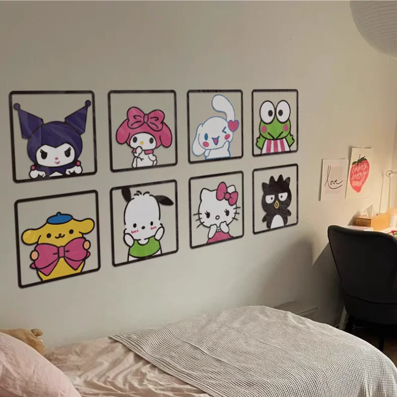 DIY Self-assembly Cartoon Sanrio Acrylic Wall Sticker Hello Kitty Melody  Kuromi Cinnamoroll Wall Sticker Kids Room Wall Decor - AliExpress