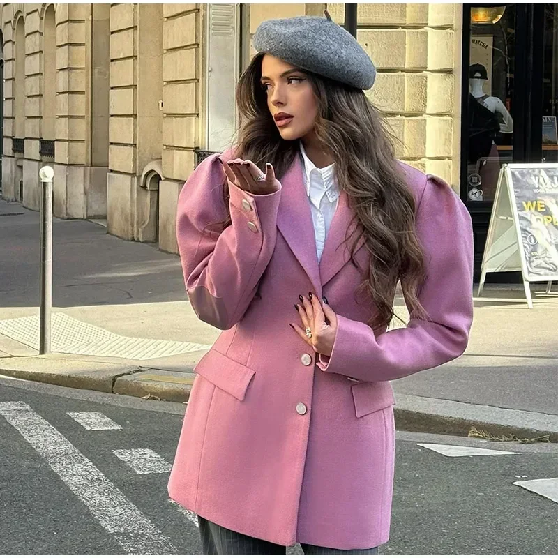 Blazer elegante para mujer, con mangas abullonadas, solapa entallada, botonadura sencilla, cintura ceñida, chaqueta femenina, primavera 2025, ropa de calle para dama