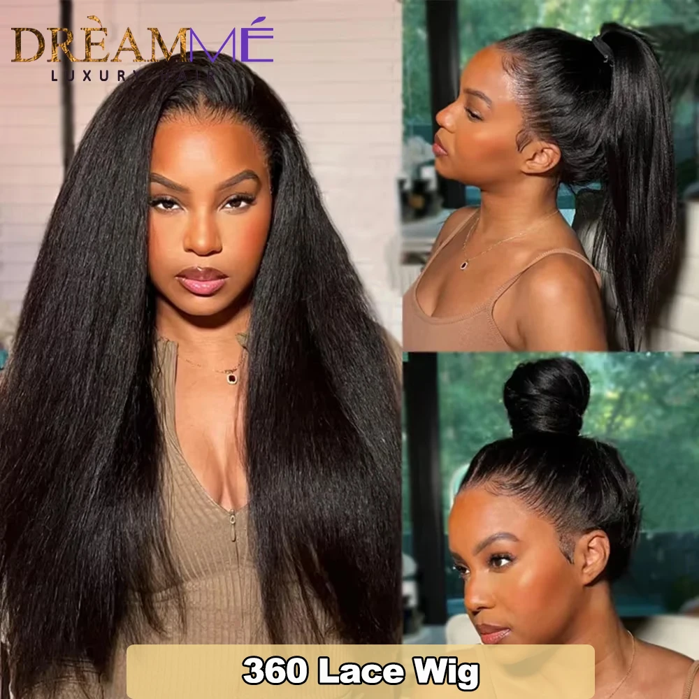 Light Yaki Human Hair Wigs Full Lace Wig Yaki Straight 360 Lace Frontal Wig Natural Black 13x4 Front For Women