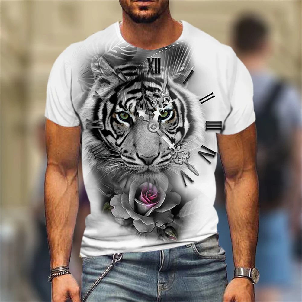 

Summer Men Short Sleeve Tee T-shirt Trendy Animal Wolf Tiger Lion 3D Print Oversize Blouse Casual Male Jogging Sportwear Top