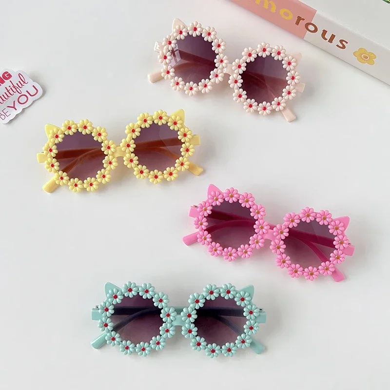 Fashion Sunglasses Kids Sunglasses Children Sunglasses Girls Boys Cute Round Daisy Ears Colors Sunglasses UV400 Children Fashion Outdoor Sun Protection Sunglasses Kid Sun Glasses
