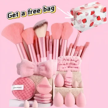 Set Completo di 34 Pennelli per Trucco con Borsa - Strumenti Professionali per Pelle Mista, Kit da Principiante a Esperto, Perfetto per Chr