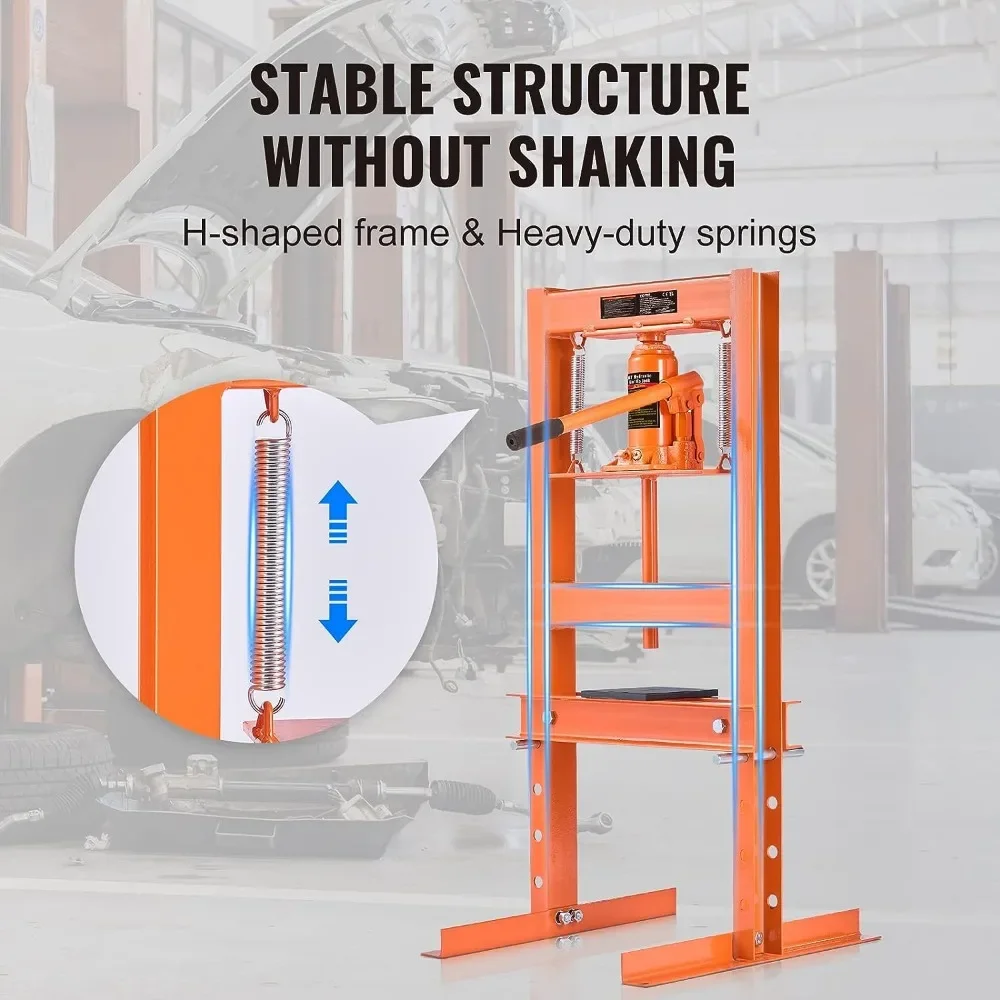 Hydraulic 6 Ton H-Frame Garage Floor Adjustable Shop Press with Plates, 6T, Orange 5