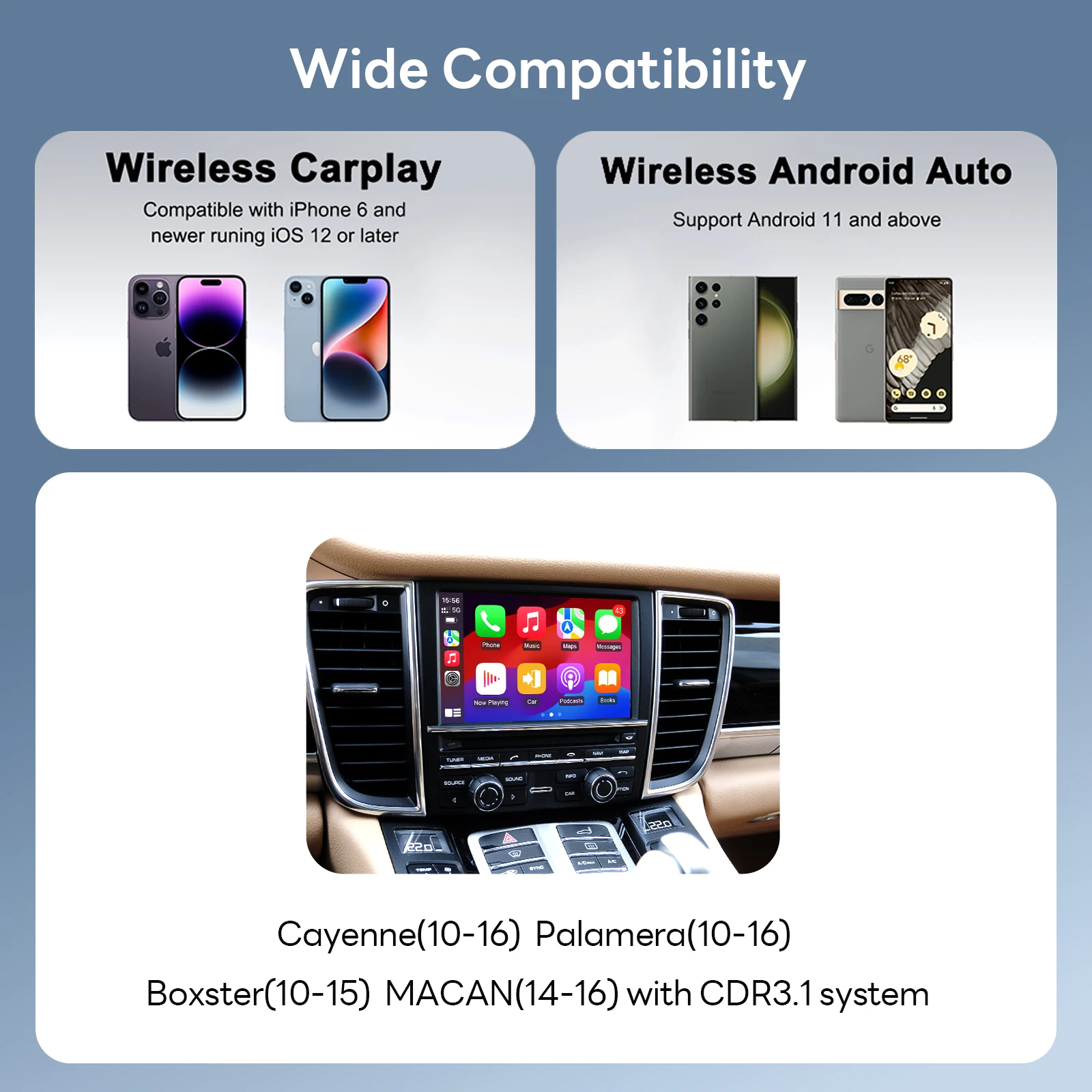 2026 무선 CarPlay & 안드로이드 오토 스마트 멀티미디어 비디오 인터페이스 (CDR31 7인치 스크린 카이엔 파나메라 마칸 박스터용)