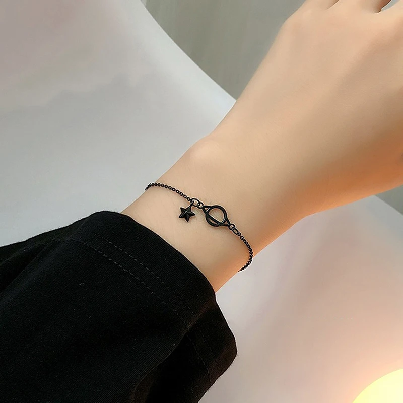 Korean Trend Simple Style Planet Black Chain Bracelet For Women