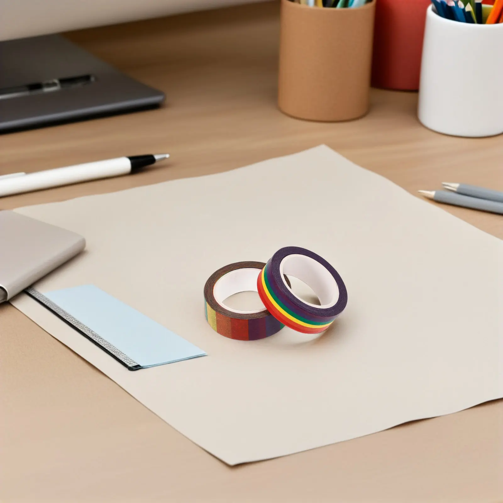 6 롤 와시 테이프 세트 저널링용 귀여운 무지개 디자인 장식 공예 테이프 카와이 스타일 DIY 스크랩북 장식 마스킹 테이프