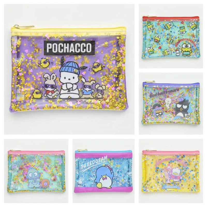 

Sanrio Shiny Storage Bag Cartoon Kawaii Hangyodon Pochacco Kuromi Cute Cosmetic Bag Transparent Waterproof Sequin Wash Bag