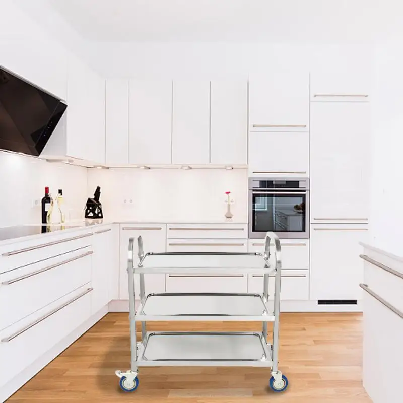 Mobile Dining Car Trolley Three-tier Stainless Steel Dining Car Home Kitchen Tea Cart Small Table Commercial Wine HWC