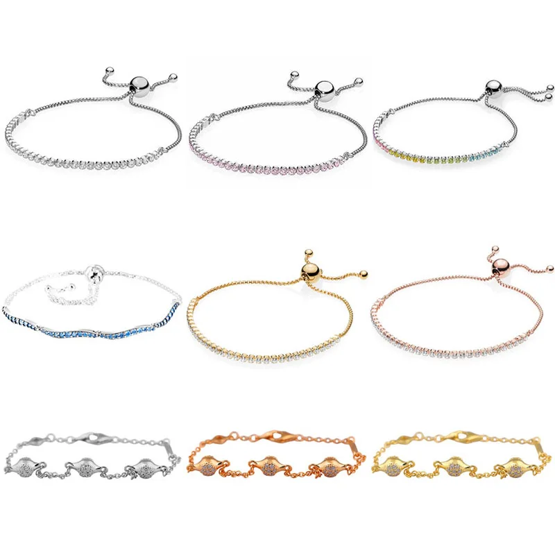

Modern LovePods Classic Tennis Sparkling Strand Adjust Bracelet 925 Sterling Silver Bangle Fit Fashion Bead Charm Diy Jewelry