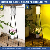Solar Floor Lights Outdoor with Plant Stands Waterproof Street Lamps Metal Tripod Deck Landscape Lighting for Patio Porch Garden 2