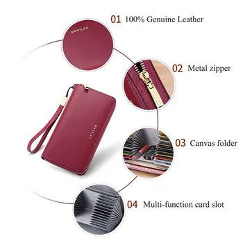 100% Genuine Leather Wallets Women Men Long Clutch Credit Card Holder Bag Wallet Zipper RFID Blocking Purse 3