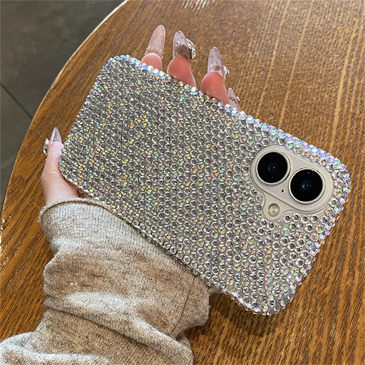 Luxury Full-Screen 3D Rhinestone Phone Case - Fashionable Shockproof Protective Back Cover