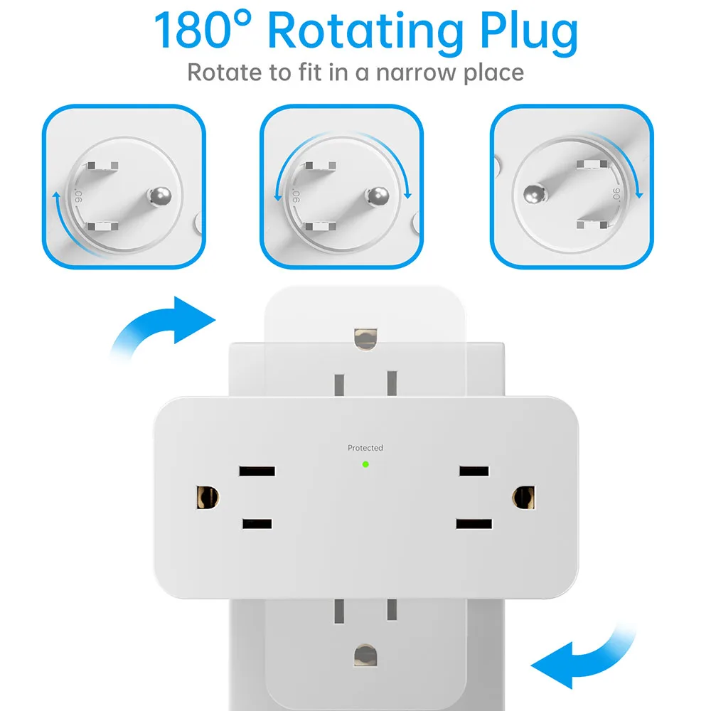 US AC Outlet 90&deg;Rotating Multifunctiona Plug Power Strip Multiprise Wall Socket Network Filter with 2 Usb 2 type-c Adapter