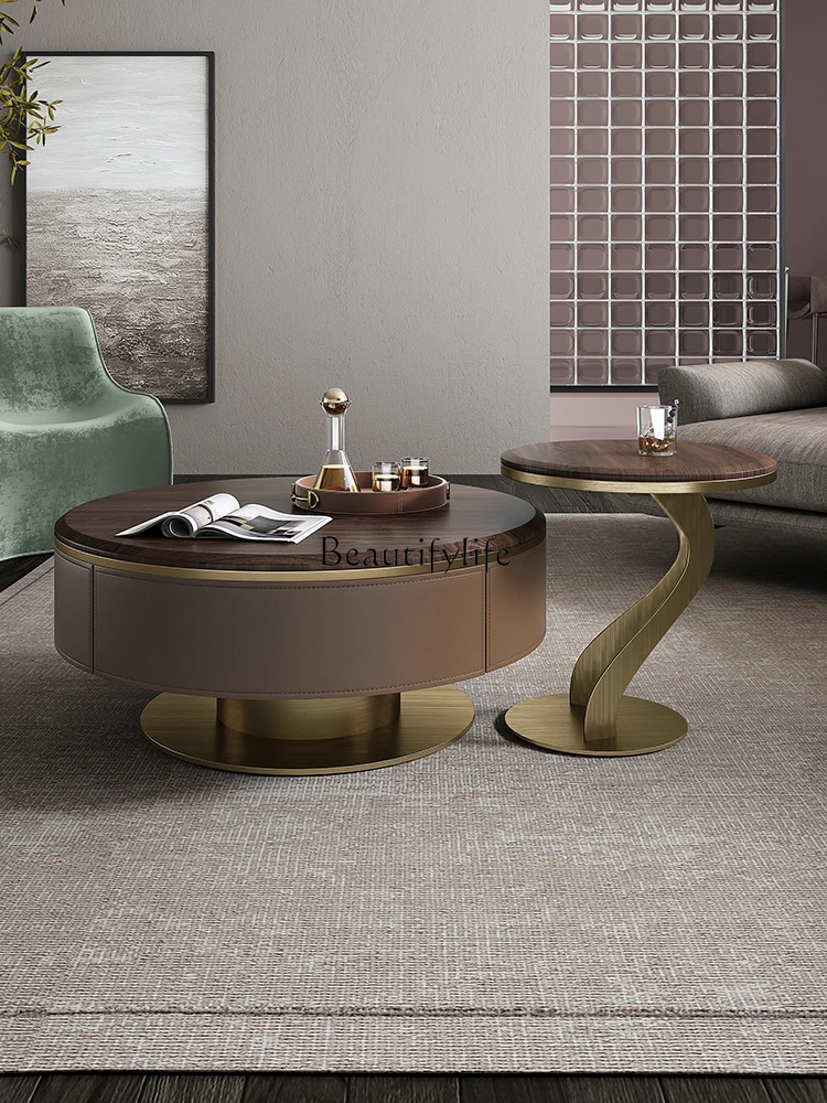 

Italian Style Light Luxury Stone Plate Coffee Table Combination Modern Simple Small Apartment with Drawer