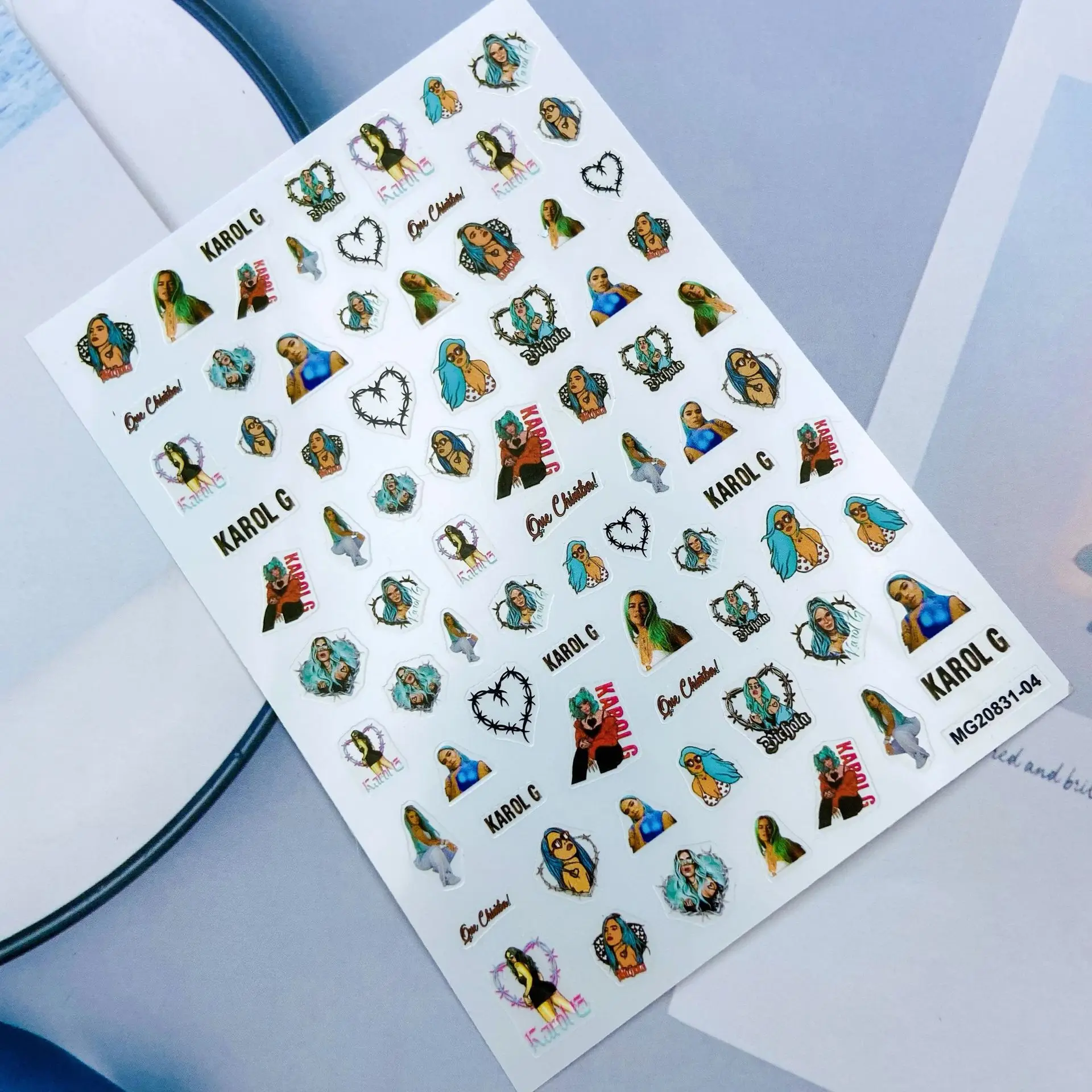 Karol G Nail Stickers Back Glue Adhesive Dry Nail Decals Art Manicure Women Beauty Care Decors