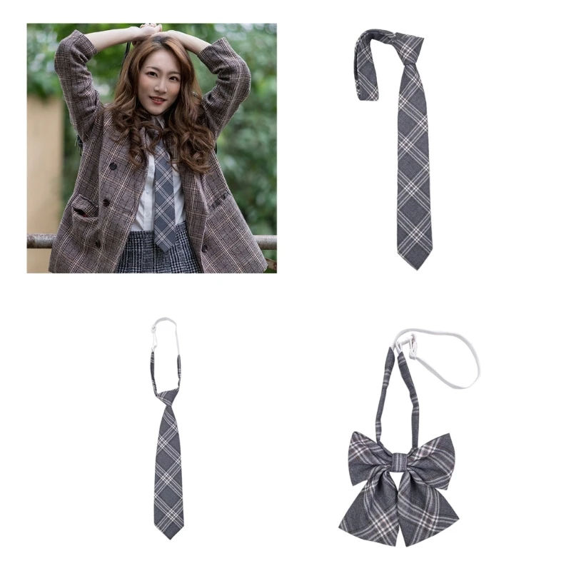 

Female Male Checked Bowties JK Style Uniform Butterfly Knot Neckties Collar Tie