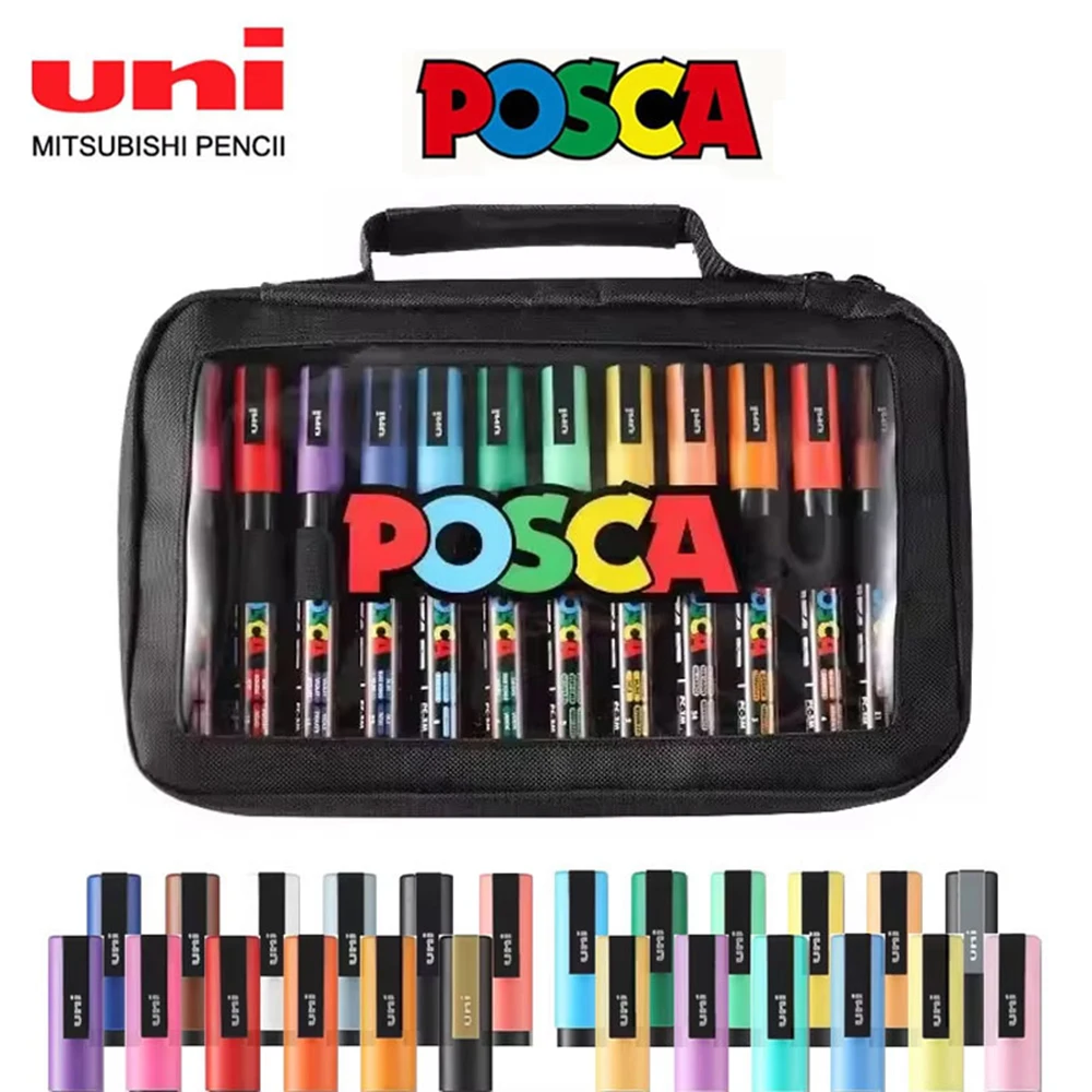 24 Color UNI Markers Set POSCA PC-3M 0.9mm~1.3mm POP Advertising Poster Graffiti Marking Children's Gift School Art Supplies