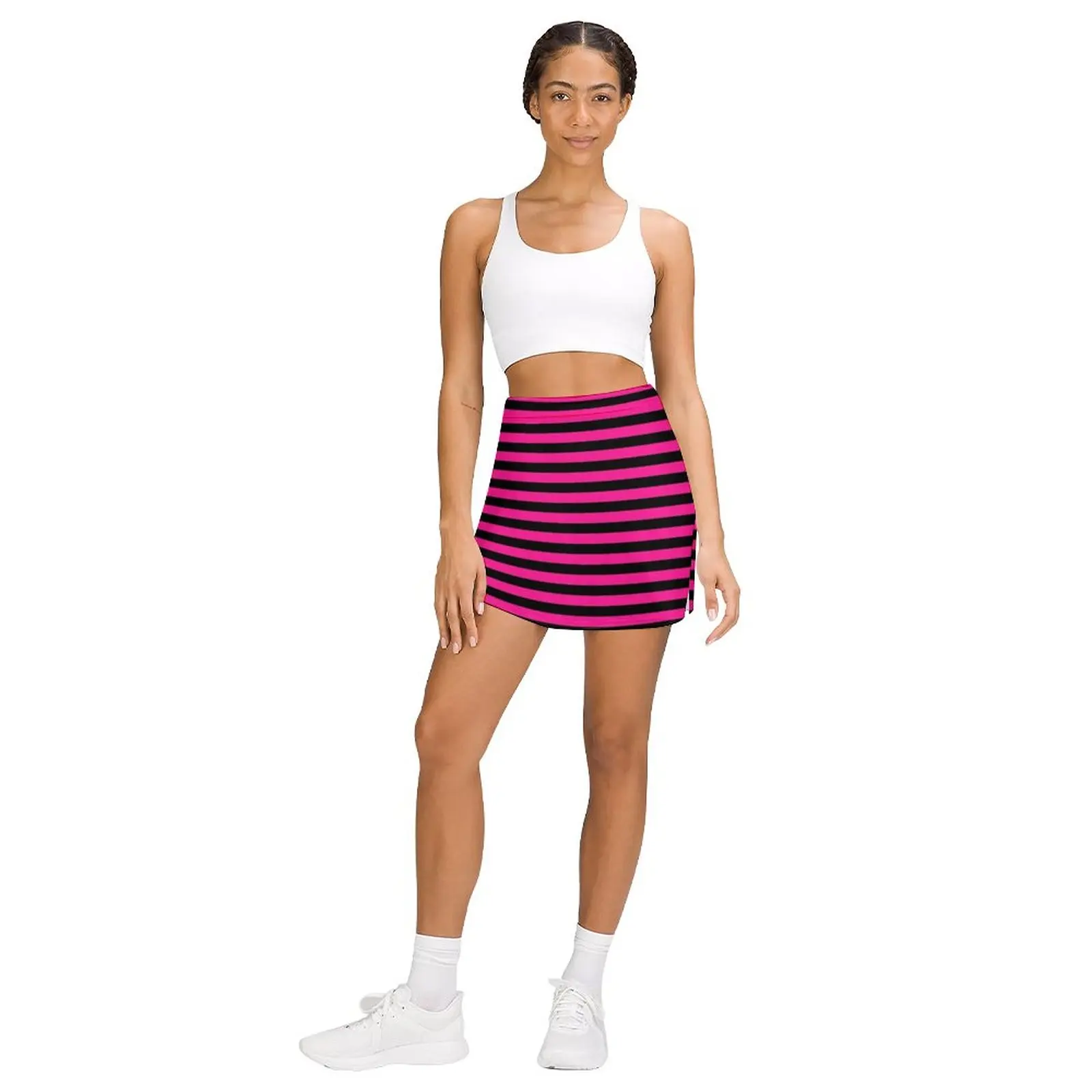 Deep Pink and Black Horizontal Stripes Light Proof Trouser Skirt skirt set skirt for women korean summer clothes