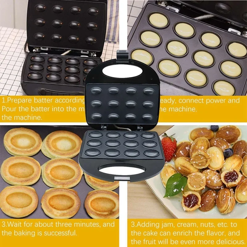 Mini Electric Walnut Cake Maker Automatic Nut Waffle Bread Machine Iron Toaster Baking Breakfast Pan Non-Stick Coating
