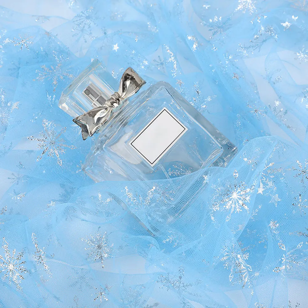 59in x35in Snowflake Tulle Silver Snow Star DIY Handmade Mesh Fabric for Baby Dress Wedding Birthday Bouquet Decoration Supplies