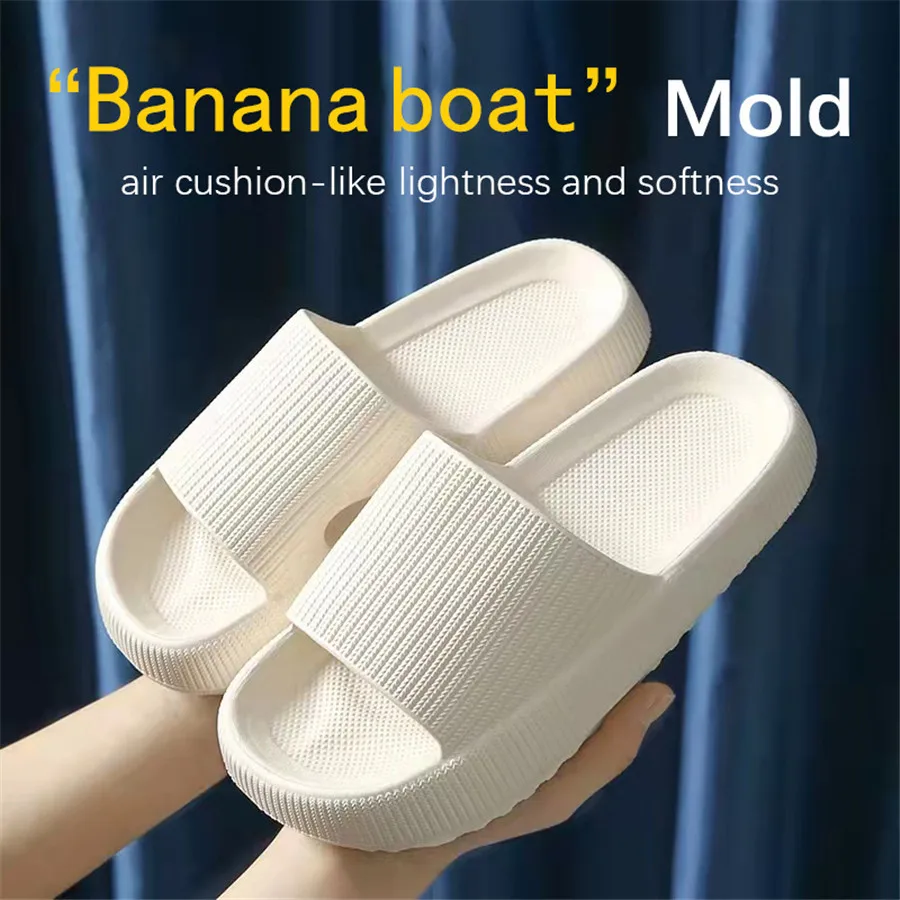 Summer Slippers Women Soild Slides Comfortable Bathroom EVA Cloud Soft Thick Non-slip Indoor Men Flat Heel Home Cushion Shoes 3