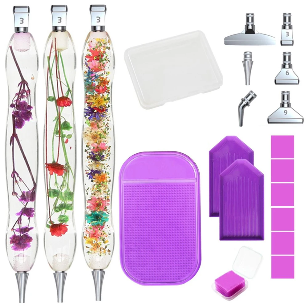 Stylo Peinture Diamant Avec Lumière LED - 5 Têtes Interchangeables, Rose/or, Pour DIY Diamant
