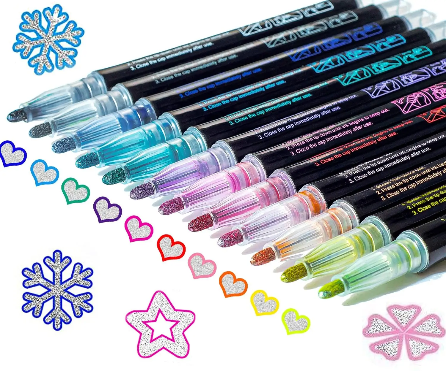 12Colors Metallic Double Line Glitter Pen Doodle Dazzles Shimmer Markers  for Scrapbooking Drawing Christmas Gift Advent Calendar