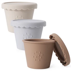 Silicone Reusable Baby Food & Snack Containers - 3 Pack, 4 oz, Airtight & Leak - Proof Storage (Beige brown gray)