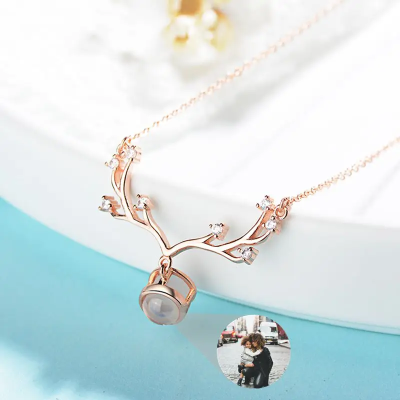 Personalized Customized Pet Photo Antler Pendant Necklace for Women Men Girls Charm Chain Birthday Jewelry Valentine's Day Gift new arrival projection photo necklace custom photo romantic star tree lock dolphin pendant necklace for women wife charm jewelry