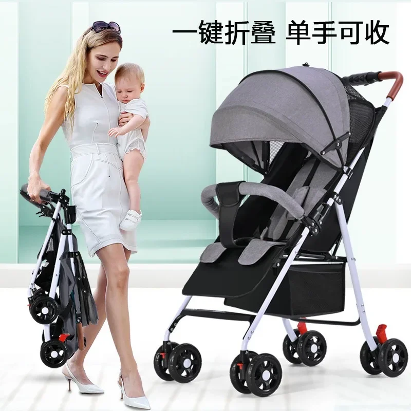 

2024Baby strollers four-wheeled strollers can be easily folded to sit and lie down for children to pick up with one button.
