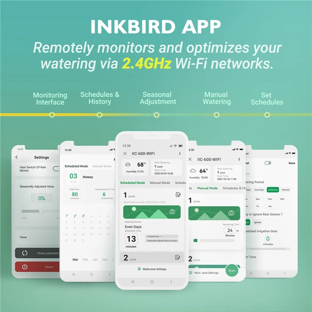 Inkbird Wi-Fi 6-Zónás Automatikus Öntözővezérlő Sprinkler Rendszer Támogatja Az Eső Kihagyását Szezonális Beállítási Állandó Beállítás Megtakarítás - Image 4