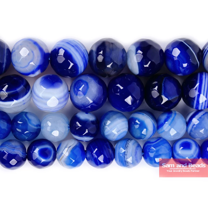10 Mm Hellblauer Onyx-Achat, Facettierte Naturstein-Runde Perlen - 15