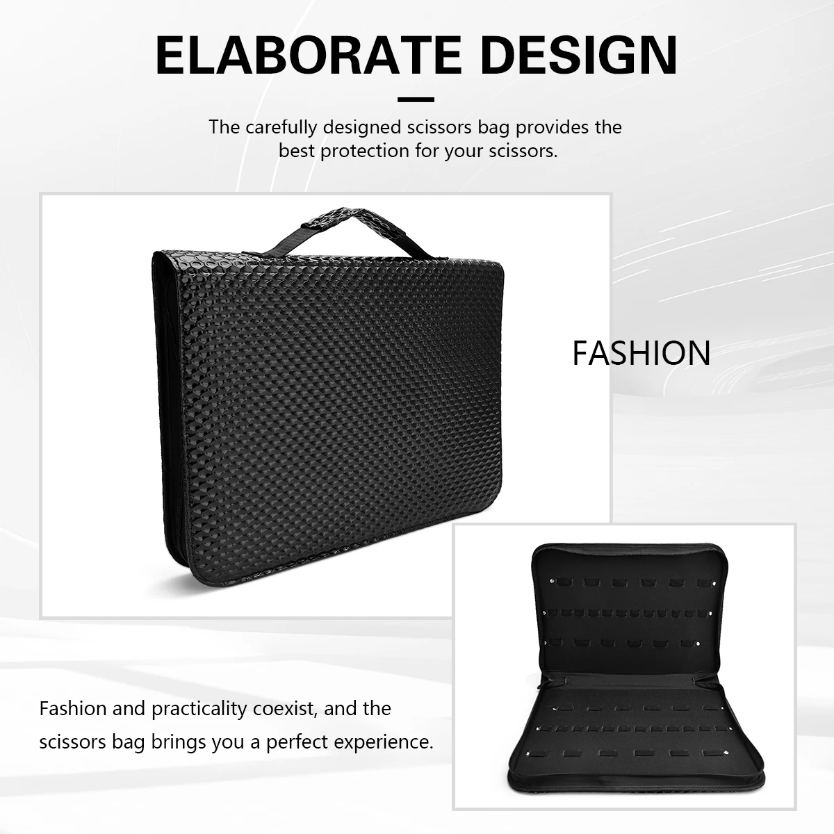 Zipper Style Scissor Bag PU Leather Salon Storage Case for Hairdressing Tools Professional 24-Slot Barber Scissors Organizer