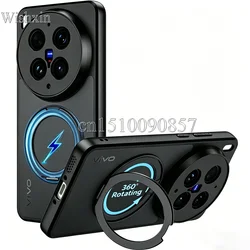 360° Rotating Shockproof Kickstand Magnetic Wireless Charging Case for Vivo X100 Pro (Black)