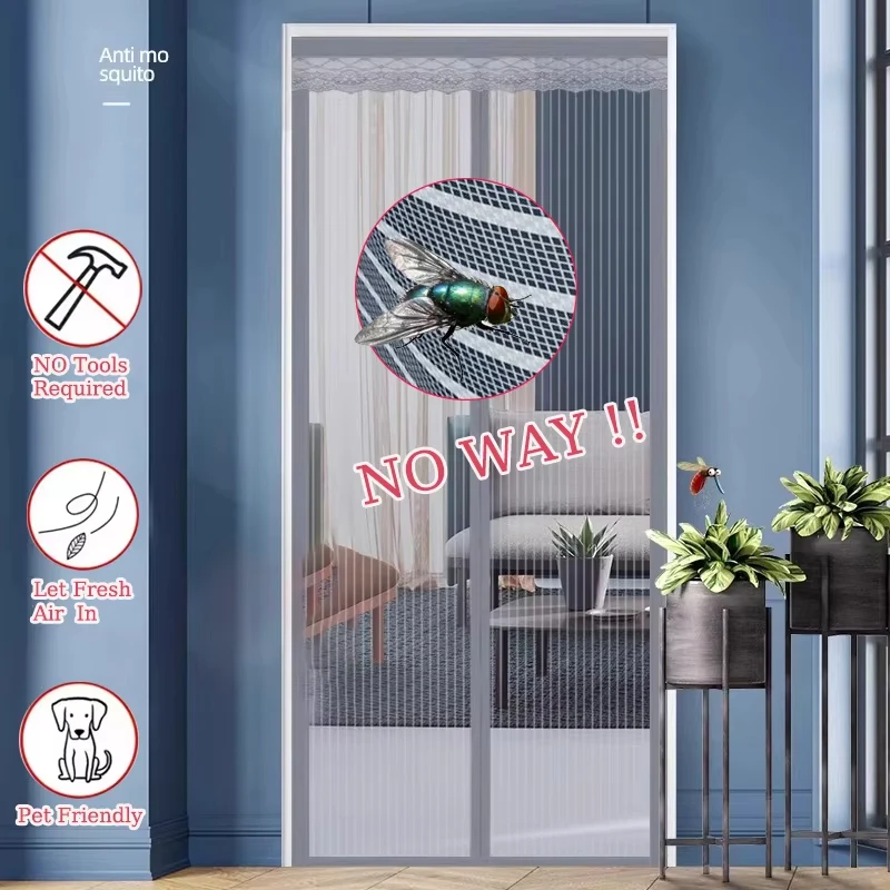 Magic Mesh Magnetic Mosquito Screen Door Net Curtain with Magnets Reinforced Polyester Mesh Dustproof & Insect Proof