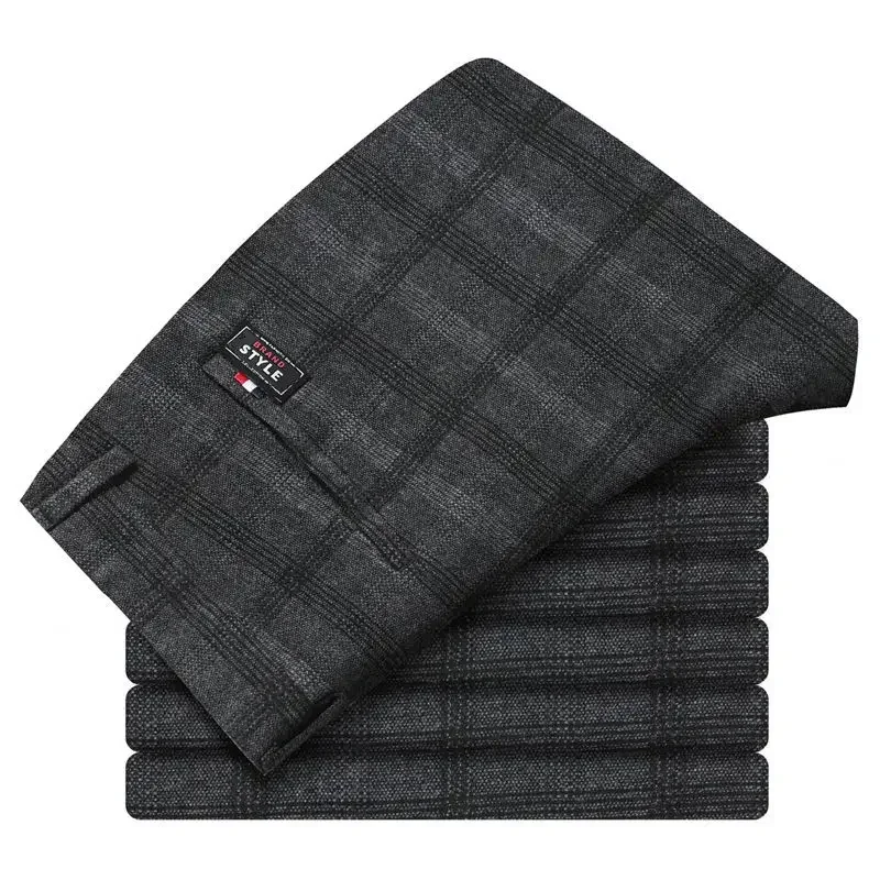 thumbnail image 1 of Pantalones de verano negros para hombre, rectos, a cuadros, pantalones de traje para hombre, ropa de diseñador elegante 2024, tela china de licra para hombre, 1 of 5