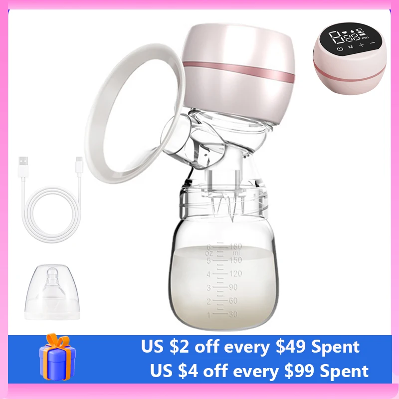 Portable Electric Breast Pump Breast Pump with LED Screen Milk Puller for Breastfeeding Low Noise 180ml Milk Bottle BPA-free 2