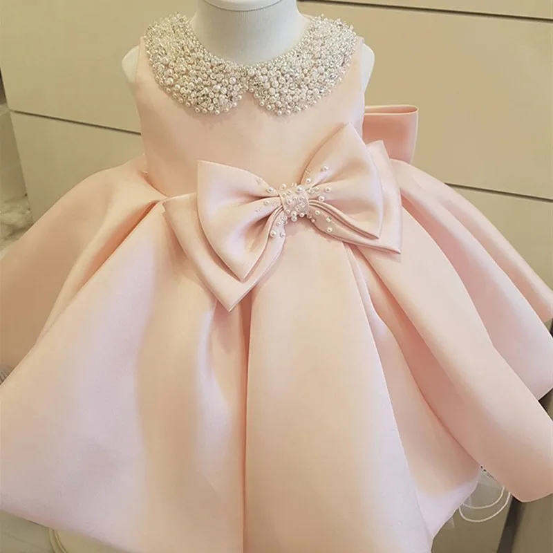 Toddler Wedding Satin Princess Baby Girl Dress Bow 1 Year Birthday Evening Party Newborn Christening Dress for Girl Clothe girls dress,princess costume,kids clothes