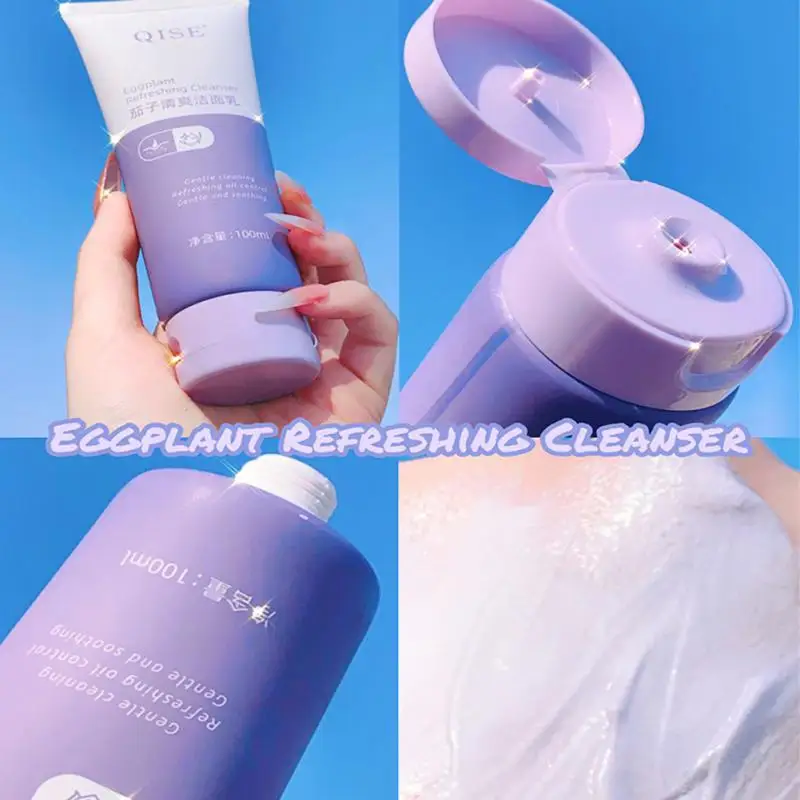 face care foaming exfoliating mousse deep remove cleaning all skin wash face smooth moisturizing skin exfoliator unblock pores Amino Acid Eggplant Cleanser Face Wash Oil Control Deep Cleansing Remove Blackhead Foaming Face Cleanser Korean Skin CareProduct