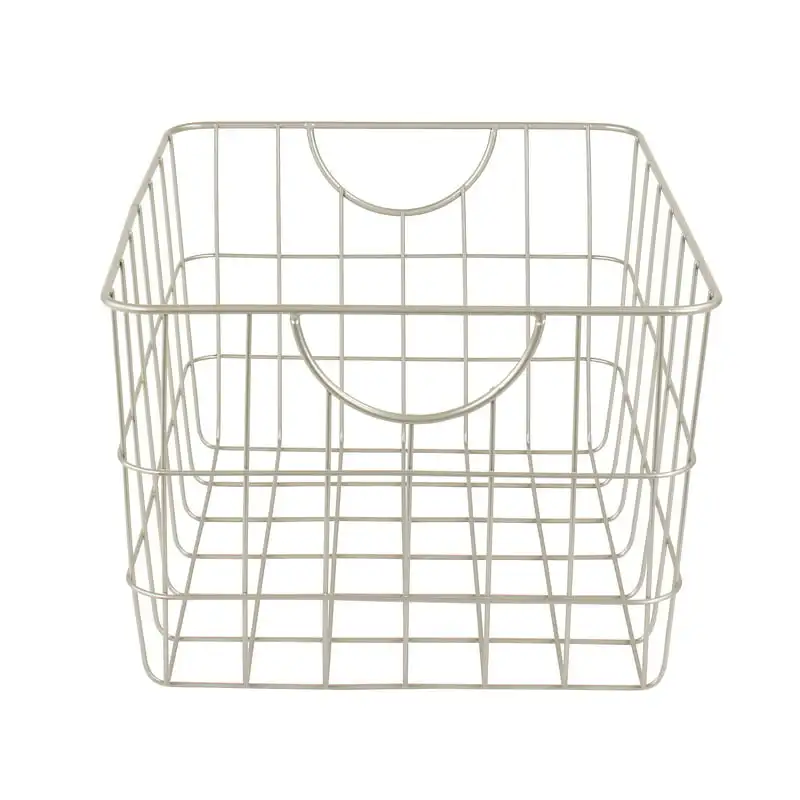 

Utility Wire Storage Basket with Curved Easy Grab Handles, Satin Nickel