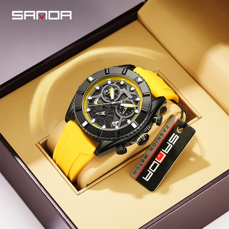 New Foreign Trade Quartz Men's Three Eyes and Six Pin Sanda 5309 Watch Fashion Trend Outdoor Waterproof Simple Calendar Table