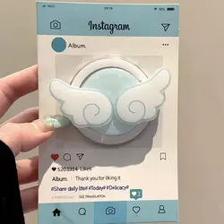 Wing Cartoon Magnetic Griptok Stand - Funny Foldable Wireless Charging Phone Holder (Blue)
