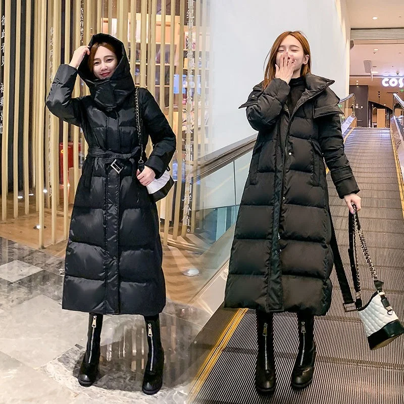 White Down Coat Black Cotton Coat Women Winter Korean Style Slim X-long ...