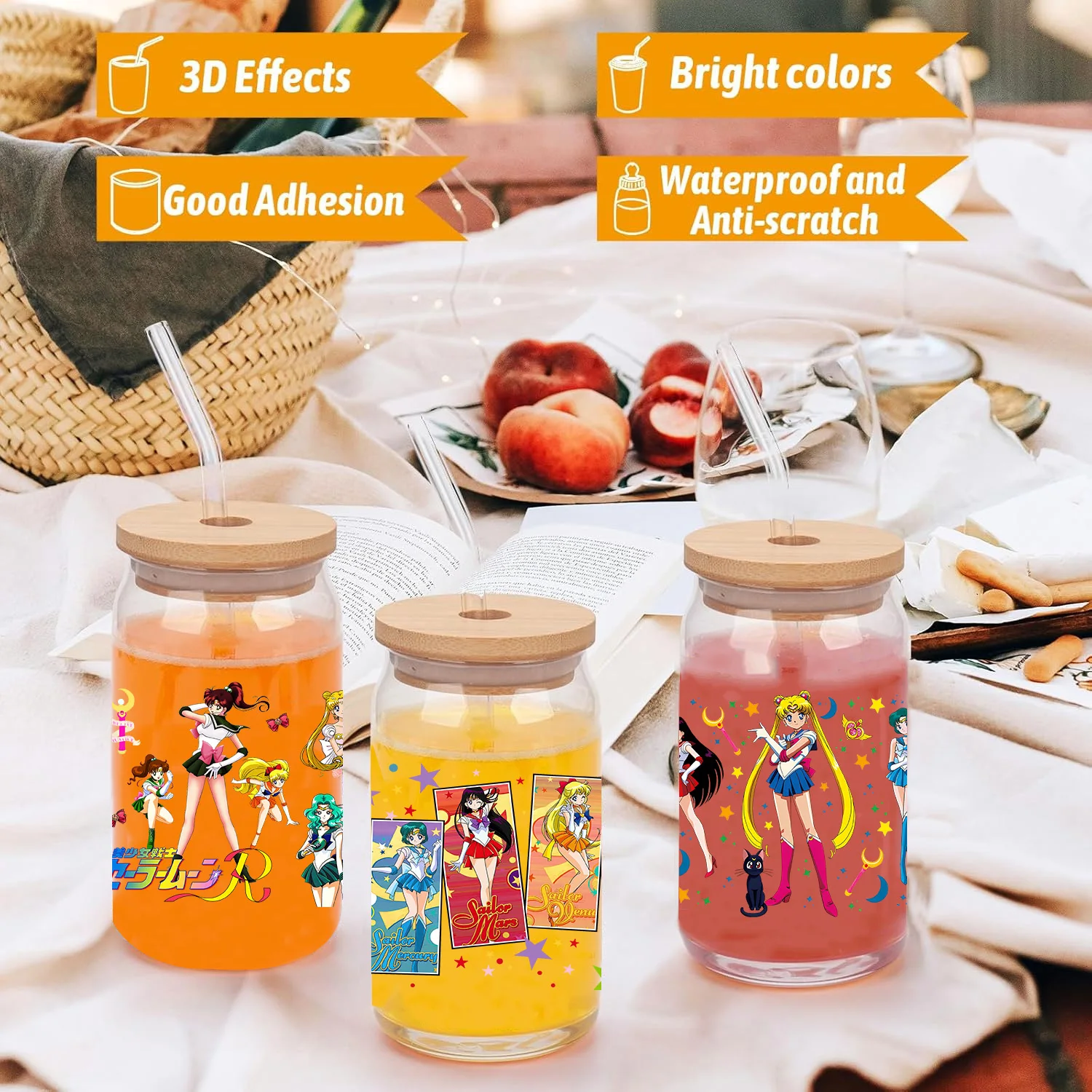 Moon girl easy peel waterproof DIY Decals 3D transfers uvdtf crystal stickers 16oz uv dtf cup wraps for Libbey Glasses