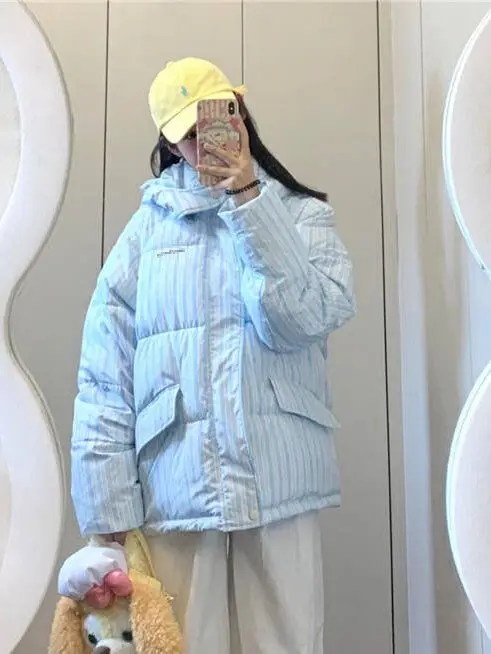 2025 Winter New Hooded Jacket Korean Loose Warm Thick Cotton Coat Women Printing Overcoat Quilted Coat Women Long Parkas Outwear