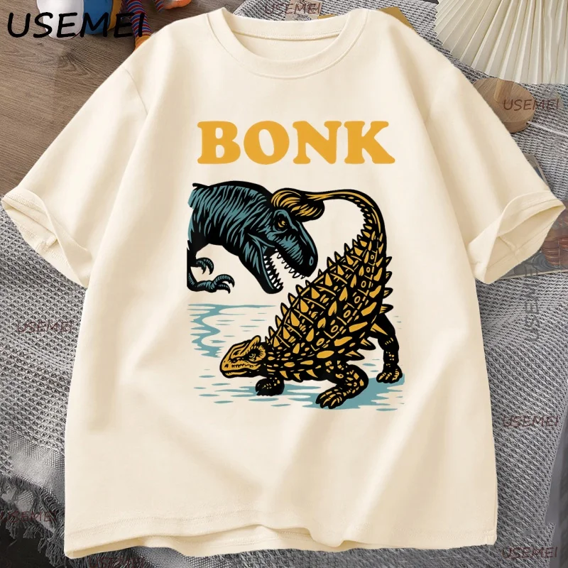 Lustige Dinosaurier Bonk Grafik T Shirts Casual Baumwolle Kurzarm Rundhals T-shirt Streetwear Rundhals Vintage T-shirt Tees