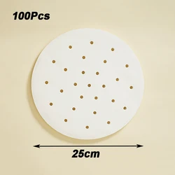 Bamboo Non - Stick Steamer and Baking Liners - 100 Disposable Sheets (Round White 25cm)